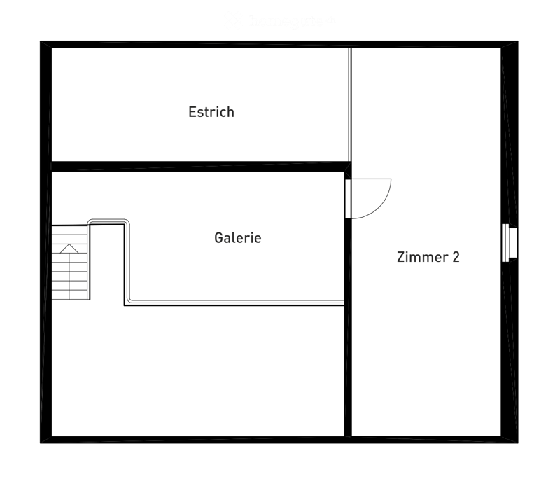 Floor plan showing a layout with three rooms: Estrich, Galerie, and Zimmer 2.