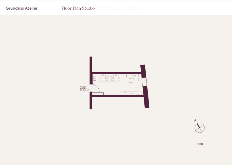 Floor plan of a studio or small apartment with a single room, a small entryway, and a closet area.