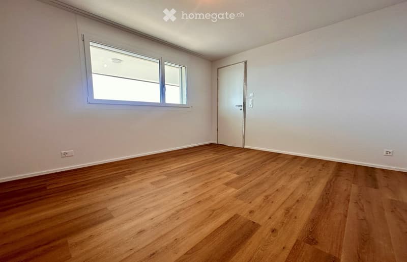 empty room, wooden floor, white walls, window, door