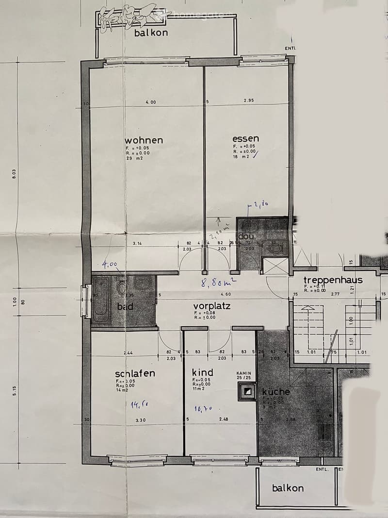 Floor plan showing a layout with a living area, dining area, kitchen, bedroom, bathroom, hallway, and balcony.