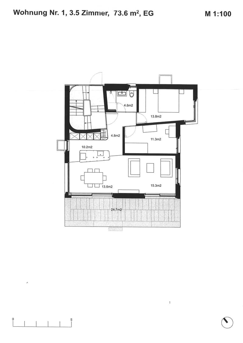 floor plan, 3.5 rooms, 73.6 m2, ground floor (EG)