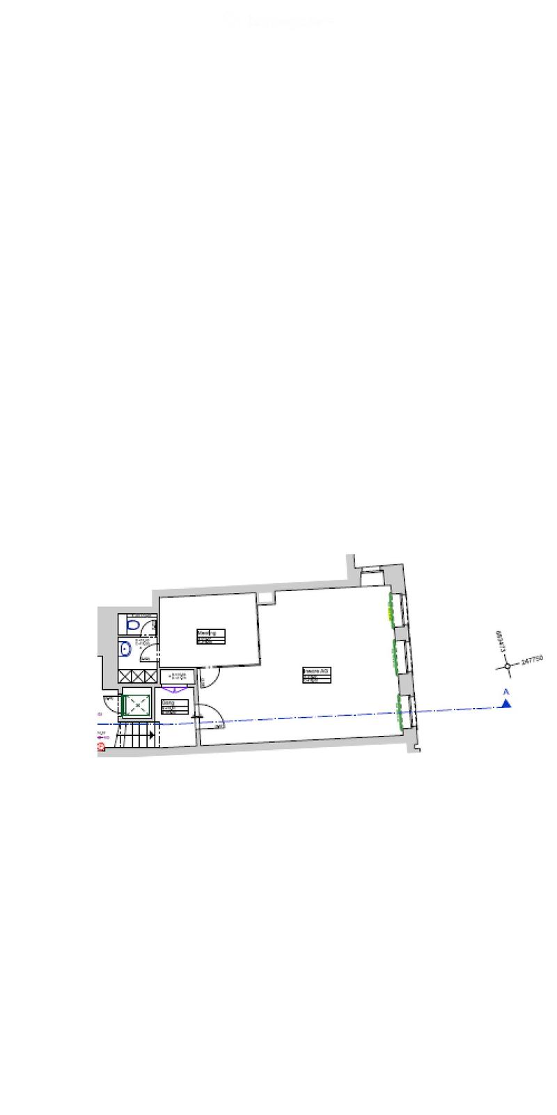 Floor plan of a residential space featuring a living room, dining area, kitchen, three bedrooms, and two bathrooms.