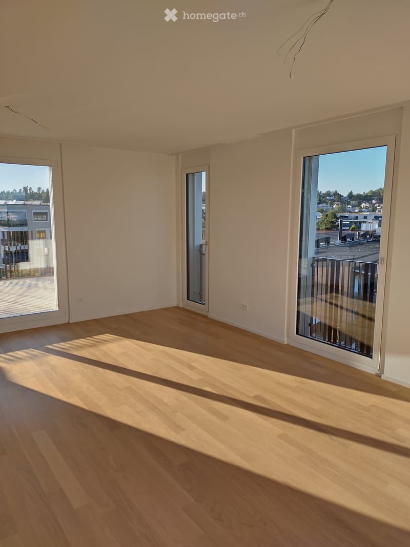 empty room, hardwood floors, large sliding doors, balconies