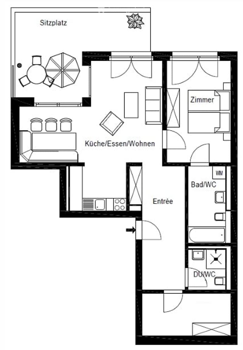 Living/Kitchen/Dining area, 2 bedrooms, 2 bathrooms, raised ground floor