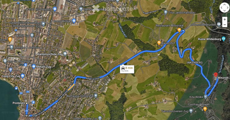 Outdoors route from Cooo City Zug to Inn-Side Inn