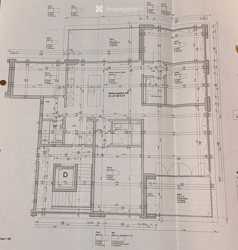 Floor plan of a residential unit showing multiple rooms including living room, kitchen, bedrooms, bathrooms, and a balcony.