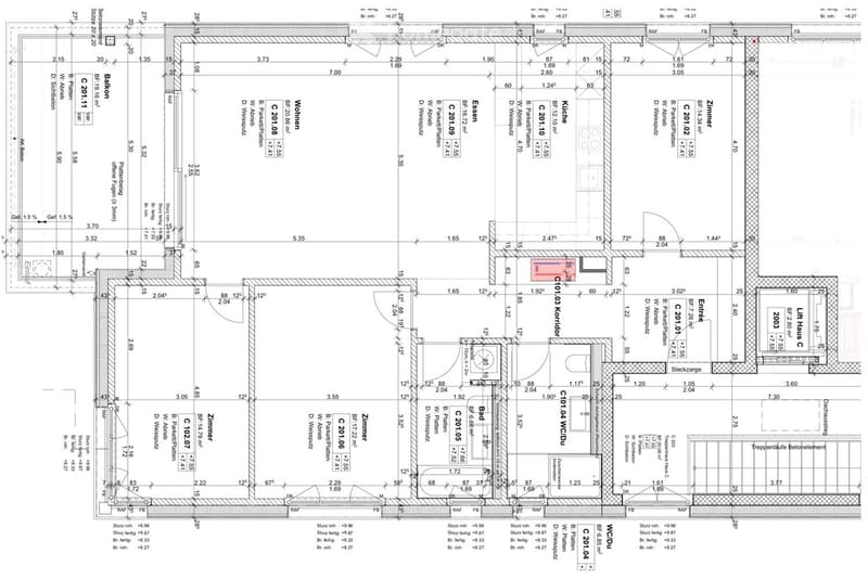 Floor plan of a multi-room residential unit, including living room, kitchen, bedrooms, bathrooms, and balcony.