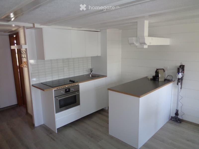 Modern kitchen with white cabinets, stainless steel oven, sink, and countertop. Includes a coffee maker and vacuum cleaner on the counter.