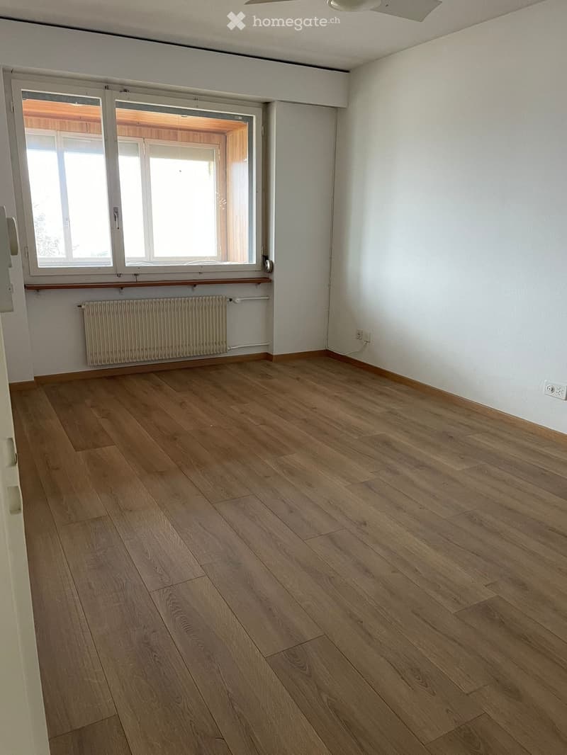empty room, hardwood floors, white walls, large windows, wooden window sill, heating radiator