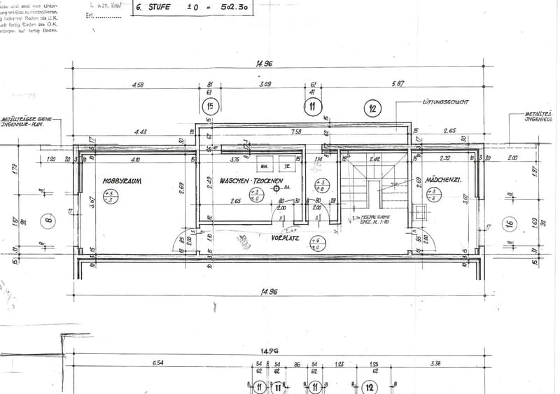 Floor plan of a residential space showing multiple rooms including a hobby room, laundry area, and girl's room, with labeled dimensions and room numbers.