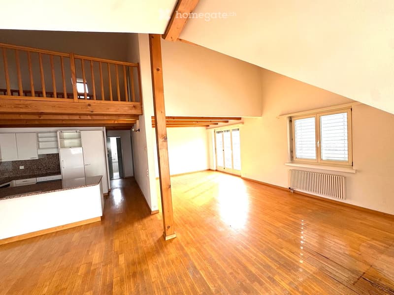 empty room, wooden floor, white walls, kitchen area, balcony, windows, radiator