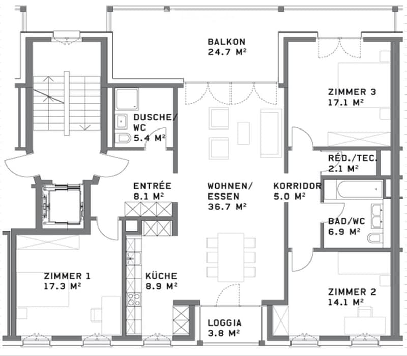Floor plan showing a 2-bedroom apartment with living/dining area, kitchen, two bathrooms, hallway, and balcony.
