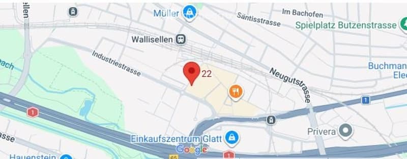 Map view showing a location marked with a red pin labeled '22' in an urban area with surrounding streets and landmarks.