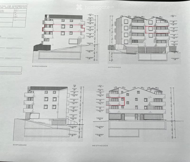 Architectural floor plan of a residential and commercial building, showing multiple floors, rooms, and structural details.