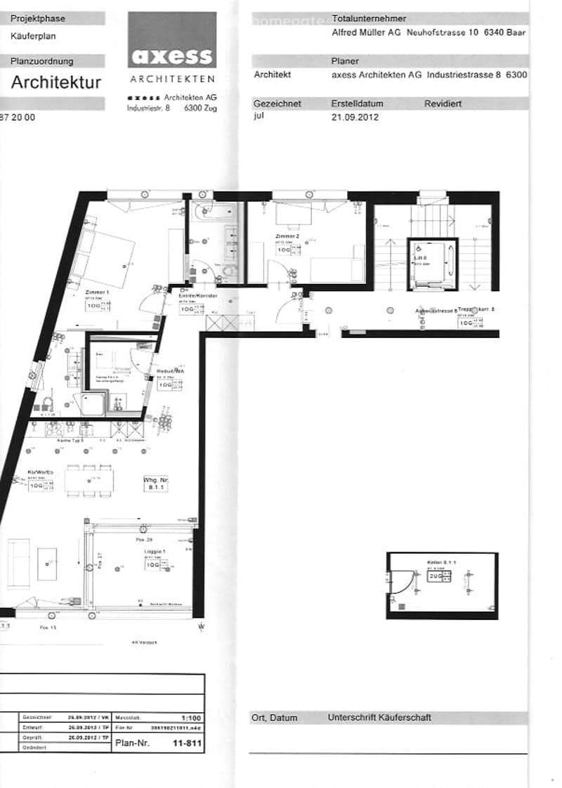 Floor plan of a residential building showing multiple rooms including living areas, bedrooms, and bathrooms, with detailed dimensions and labels.