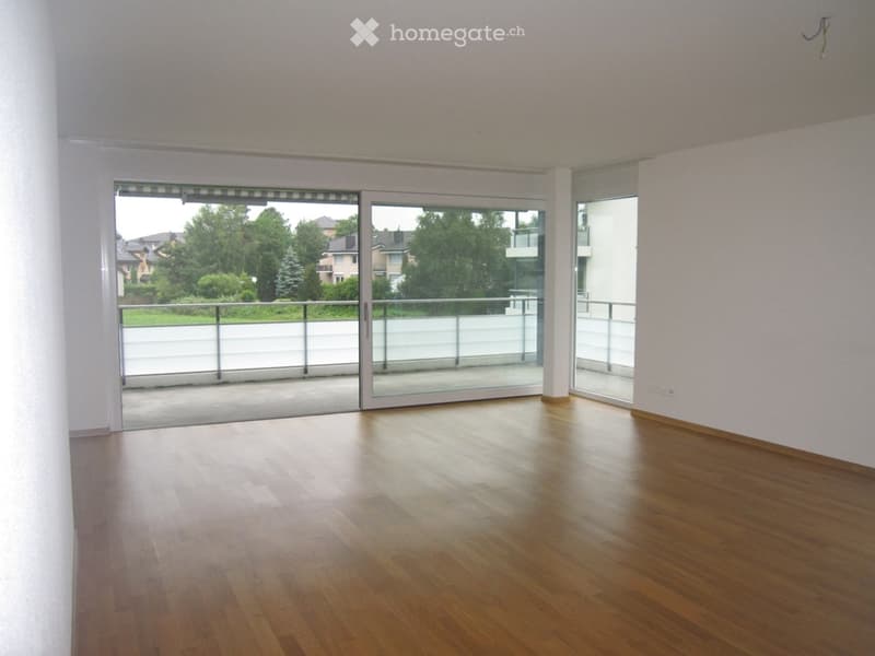 empty room, wooden floor, white walls, large sliding glass doors, balcony