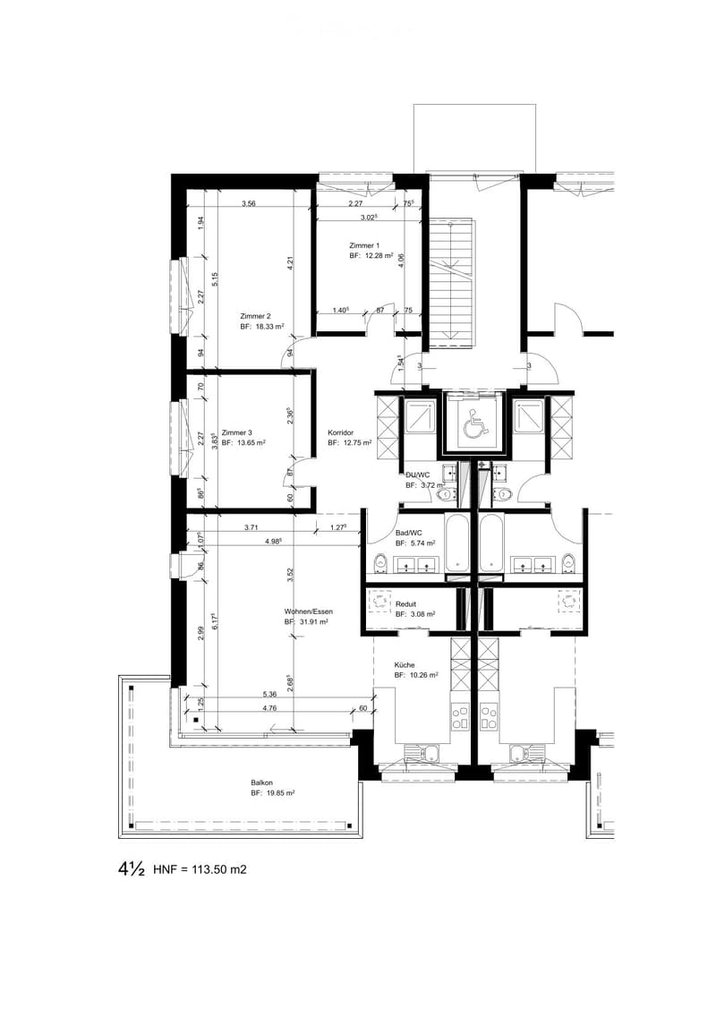 3 bedrooms, 2 bathrooms, kitchen, living room, balcony, accessible bathroom