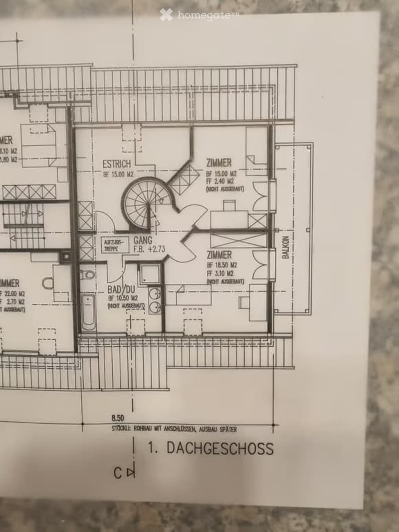 First floor plan showing living room, kitchen, 2 bedrooms, 2 bathrooms, balcony.