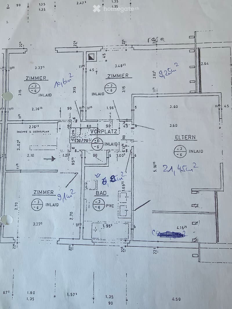Floor plan showing multiple rooms including two bedrooms, a bathroom, a hallway, and an entrance area. Dimensions and labels are provided for each room and corridor.