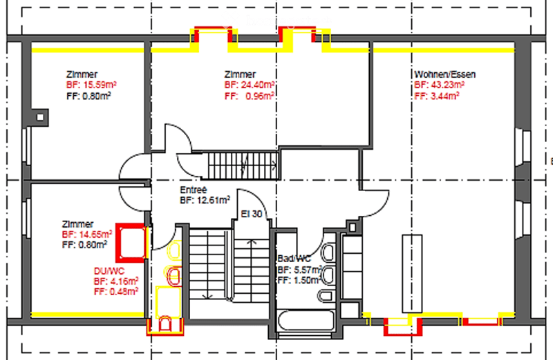 Floor plan of a 4-room apartment with living/dining area, 3 bedrooms, bathroom, and entrance hall. Includes dimensions for each room.