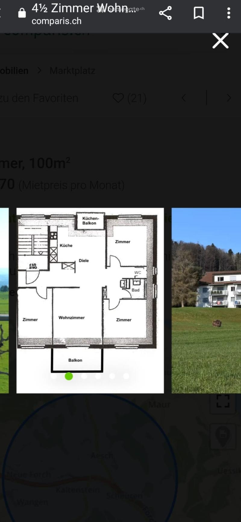 Floor plan of a 4.5-room apartment with kitchen, living room, three bedrooms, bathroom, and balcony.