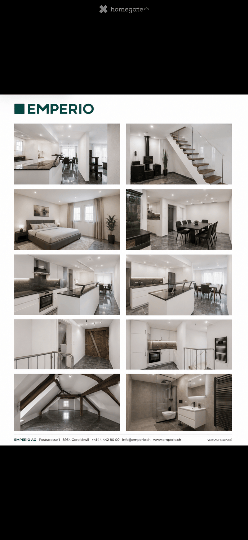 A collection of interior images showcasing a modern, well-furnished house with multiple rooms including a living room, dining area, bedroom, kitchen, and bathroom. The spaces feature contemporary design elements, large windows, and a mix of wooden and til