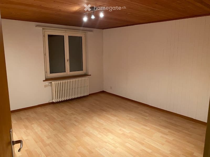 Empty room with wooden flooring, white walls, a window with a radiator below, and a ceiling light fixture.
