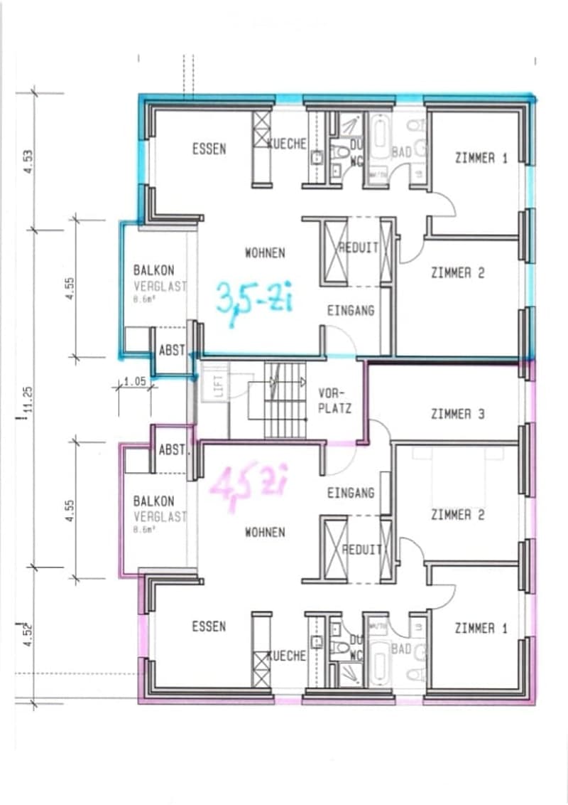 2 floors, 3 bedrooms, 2 bathrooms, dining area, kitchen, living room, 2 balconies