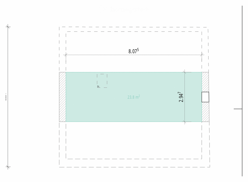 Floor plan of a room measuring 23.8 m² with dimensions8.07 m by 2.94 m.