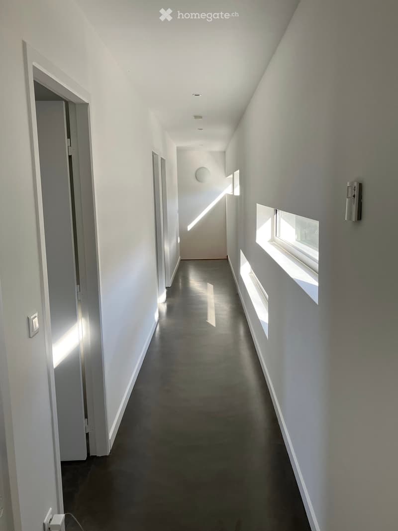 Other. {"visible_features": [],    "type": "Room",    "description": "Empty hallway with white walls, black floor, and three windows on the right side.",    "localized_descriptions":        {        "EN": "Empty hallway with white walls, black floor,