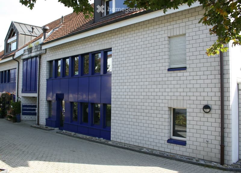 Modern two-story house with white tiled exterior and blue shutters, featuring large windows and a paved driveway.