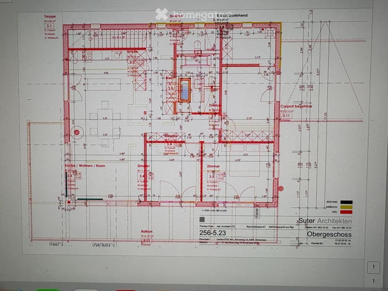 Floor plan of a residential building showing multiple rooms including a kitchen, living/dining area, bedrooms, bathrooms, and a balcony.