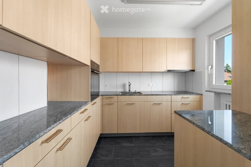 modern kitchen with wooden cabinets, granite countertops, under cabinet lighting, stainless steel sink, faucet, dishwasher, washing machine