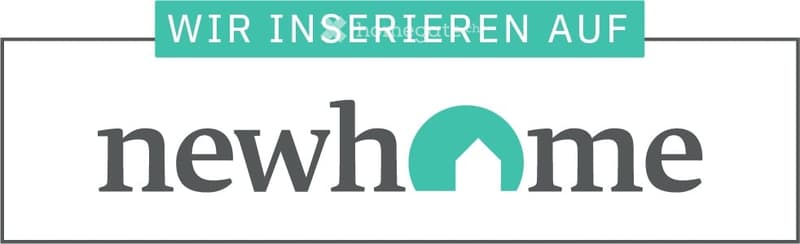 Logo for "newhome" with text "WIR INSERIEREN AUF newhome" displayed on a white background.