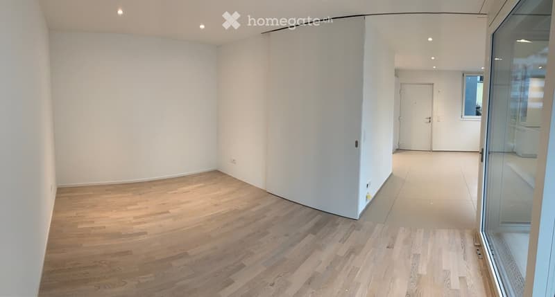 empty room, hardwood floor, glass doors, white walls, white ceiling