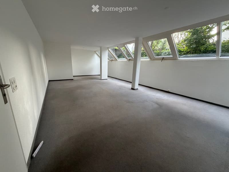 Empty room with white walls, carpeted floor, and large windows with blinds. No furniture or equipment present.