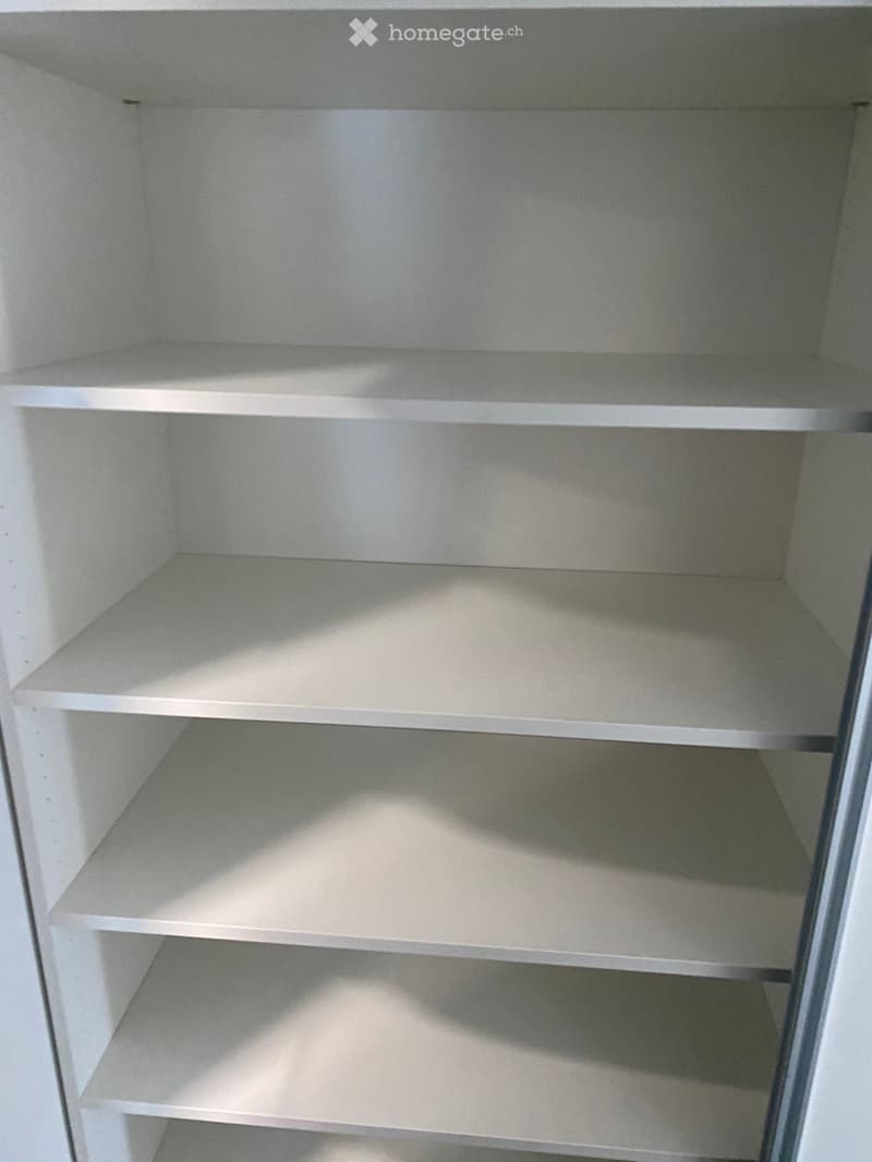 Empty white shelving unit with multiple open compartments and shelves, no items or furniture present.