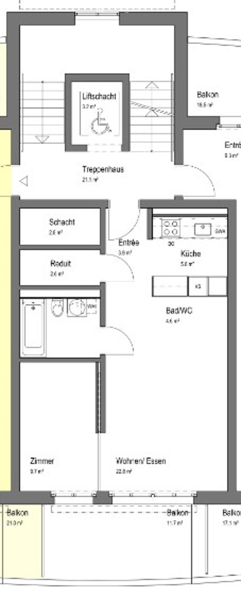 Floor plan of a multi-room apartment with labeled rooms including living room, kitchen, bedroom, bathroom, and hallway.