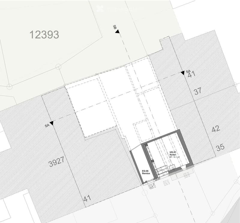 Floor plan showing a basement (UG-01) and a ground floor (EG-06) area labeled 'Remise'.