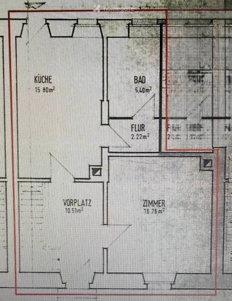Floor plan showing a kitchen (15.80 m²), bathroom (5.48 m²), hallway (2.22 m²), entrance area (10.51 m²), and living room (15.76 m²).