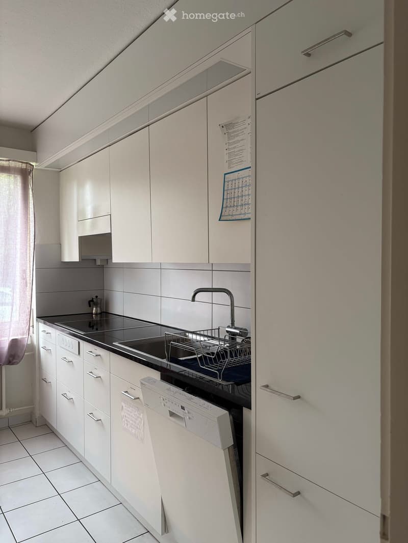 Modern kitchen with white cabinets, tiled backsplash, dishwasher, sink, and coffee maker on the counter.