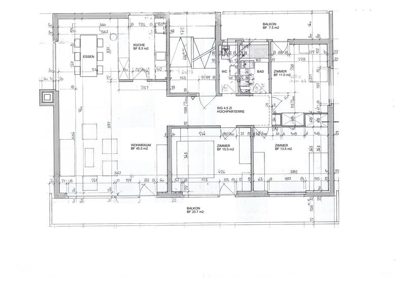Floor plan showing a multi-room layout including a living room, kitchen, two bedrooms, bathroom, and two balconies.