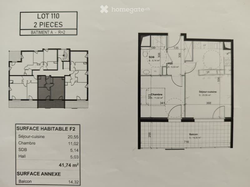 Floor plan of a 2-piece apartment on the second floor, including a living-dining area, bedroom, bathroom, hallway, and balcony.