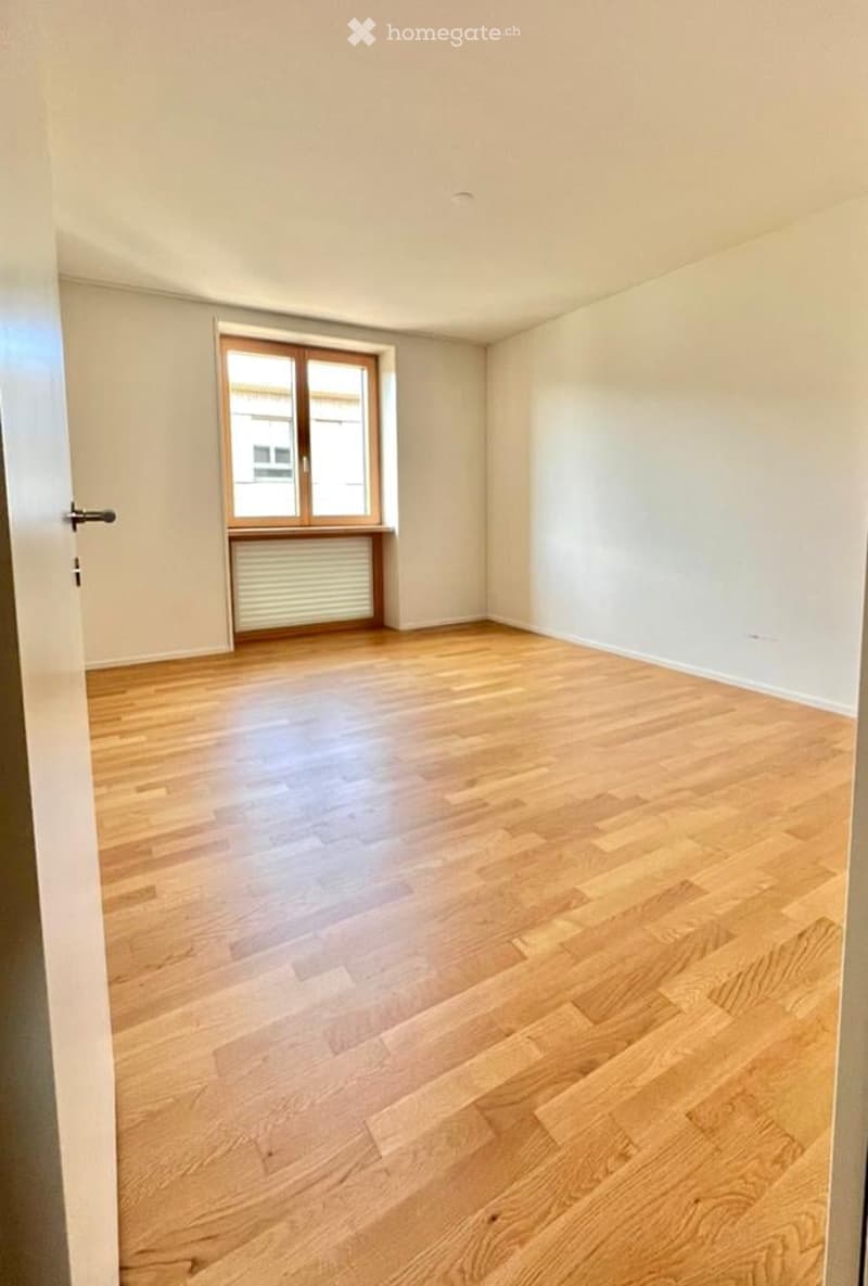 empty room, wooden floor, white walls, window, wooden window sill