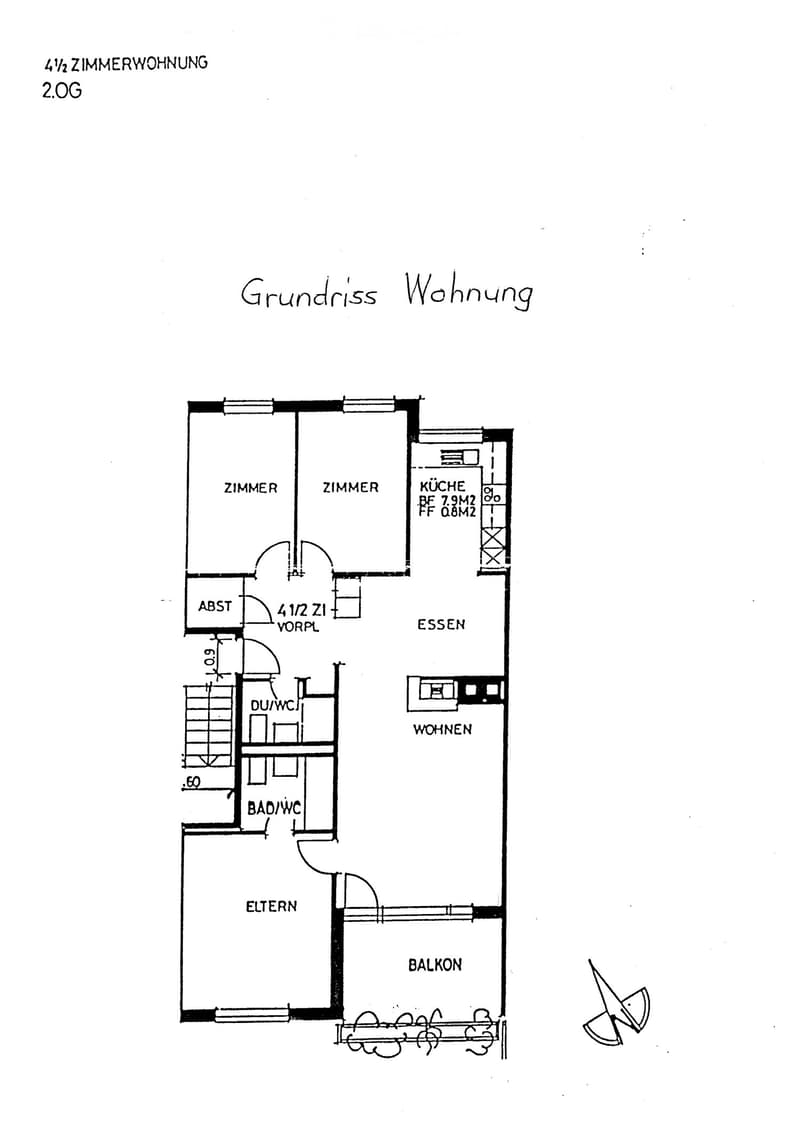 Floor plan of a 4.5-room apartment on the 2nd floor, including living room, kitchen, two bedrooms, bathroom, and balcony.