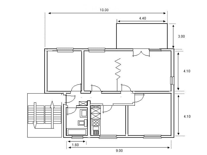 living room, kitchen, 2 bedrooms, 1 bathroom, balcony
