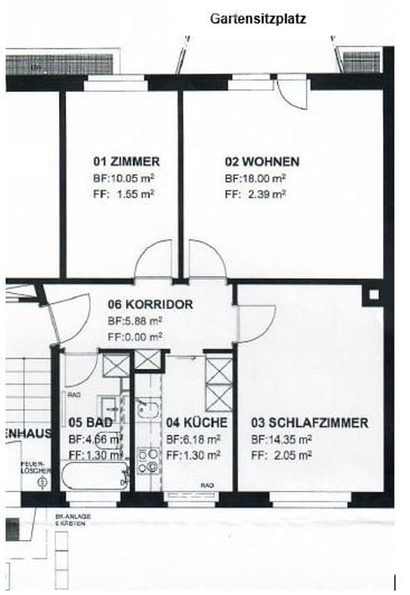 Floor plan includes one bedroom, living room, hallway, kitchen, bathroom, and corridor.