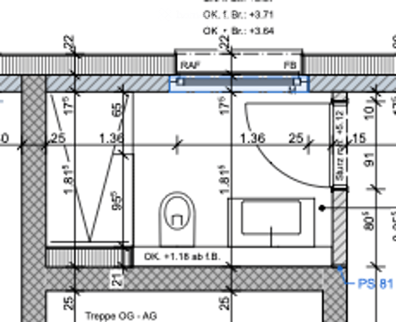 Floor plan showing a residential layout with labeled rooms and dimensions. Includes a living room, kitchen, bedrooms, bathrooms, and a balcony.