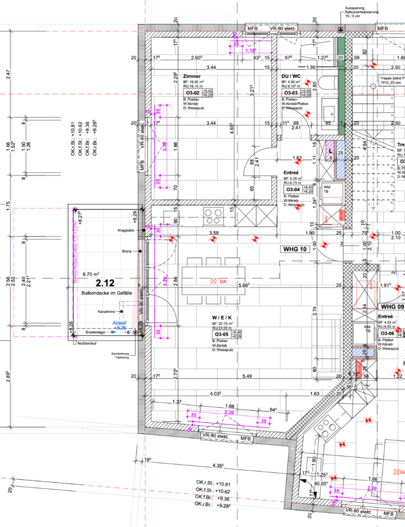 Floor plan of a multi-room apartment with labeled rooms including a living room, kitchen, bedrooms, bathrooms, and entrance. Dimensions and room labels are provided.