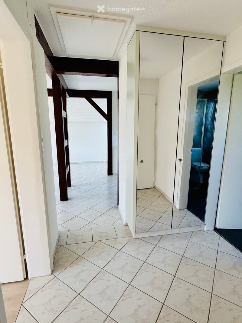 {"visible_features": [],    "type": "Room",    "description": "Empty hallway with white tiles, large mirror, wooden beams, white walls, open door to bathroom",    "localized_descriptions":        {        "EN": "Empty hallway with white tiles, large